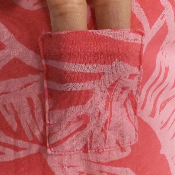 FRESH PRODUCE Top, M, Pink, Leaf print, Short sleeves, Asymmetrical Hem, Pocket - Picture 5 of 14